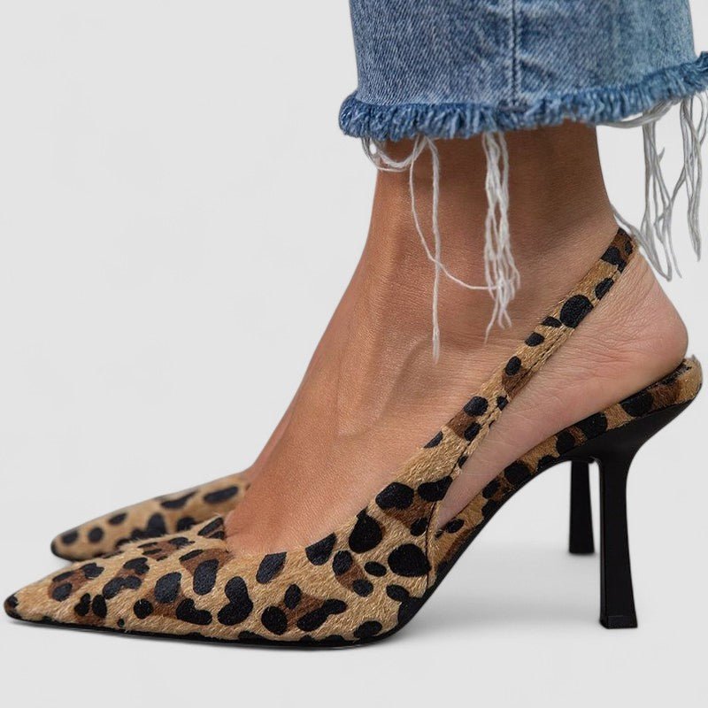 Liorina™ | Escarpins cáqui com estampado de leopardo e biqueira pontiaguda - | Benedita Lisboa