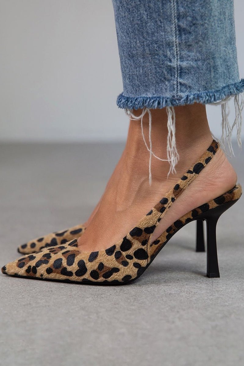 Liorina™ | Escarpins cáqui com estampado de leopardo e biqueira pontiaguda - | Benedita Lisboa