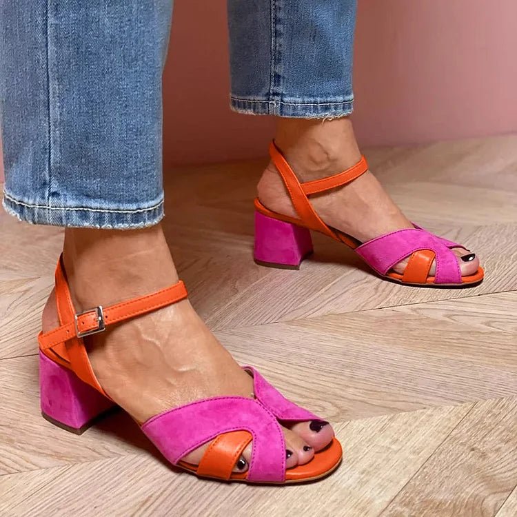 Lorette™ | sandálias de combinação de cores com salto confortável - | Benedita Lisboa
