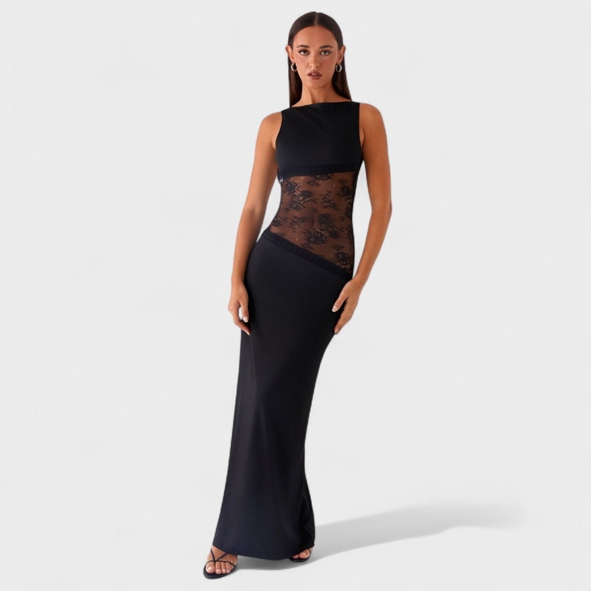 Lucinda™ | Vestido comprido de renda preto - | Benedita Lisboa