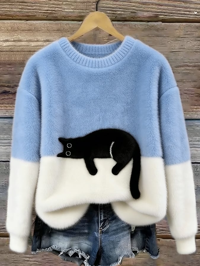 LUNA™ | Felpa Feminina com Estampa de Gato - Suéter casual estampada | Benedita Lisboa