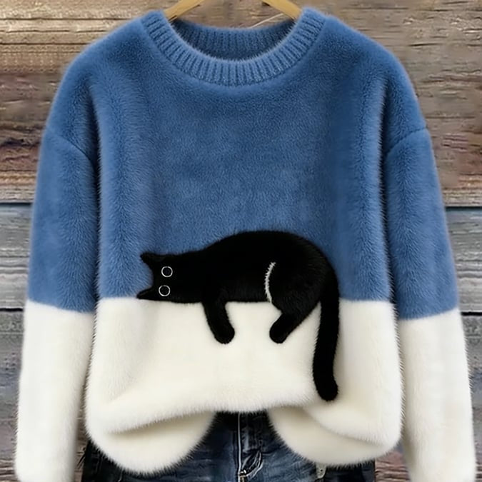 LUNA™ | Felpa Feminina com Estampa de Gato - Suéter casual estampada | Benedita Lisboa
