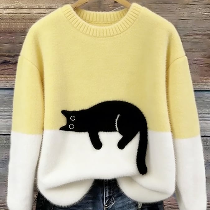 LUNA™ | Felpa Feminina com Estampa de Gato - Suéter casual estampada | Benedita Lisboa