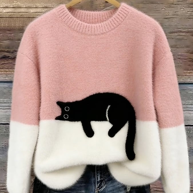 LUNA™ | Felpa Feminina com Estampa de Gato - Suéter casual estampada | Benedita Lisboa