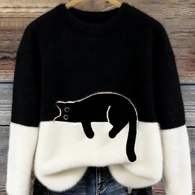 LUNA™ | Felpa Feminina com Estampa de Gato - Suéter casual estampada | Benedita Lisboa