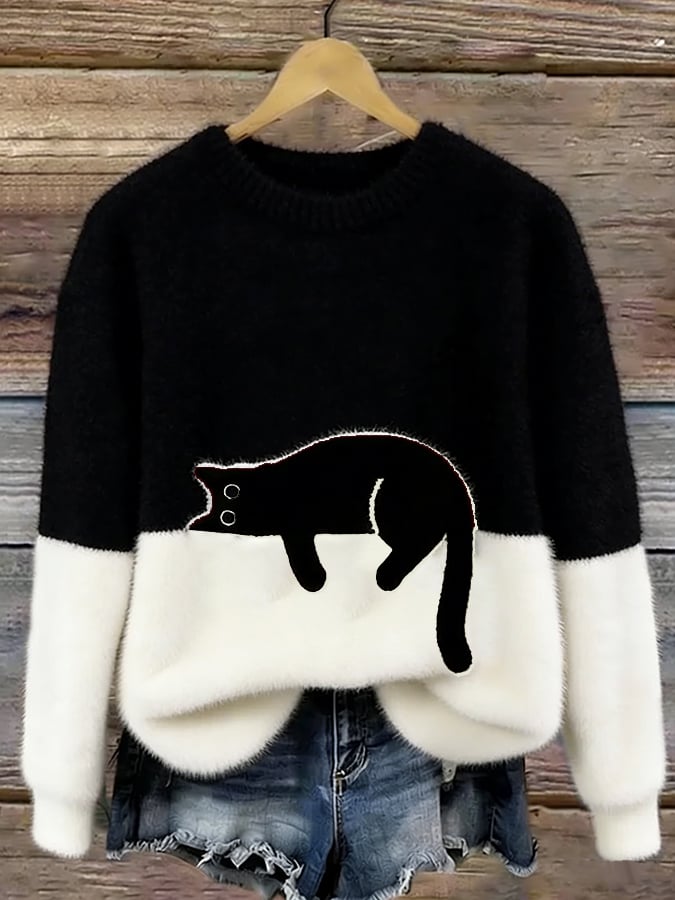 LUNA™ | Felpa Feminina com Estampa de Gato - Suéter casual estampada | Benedita Lisboa