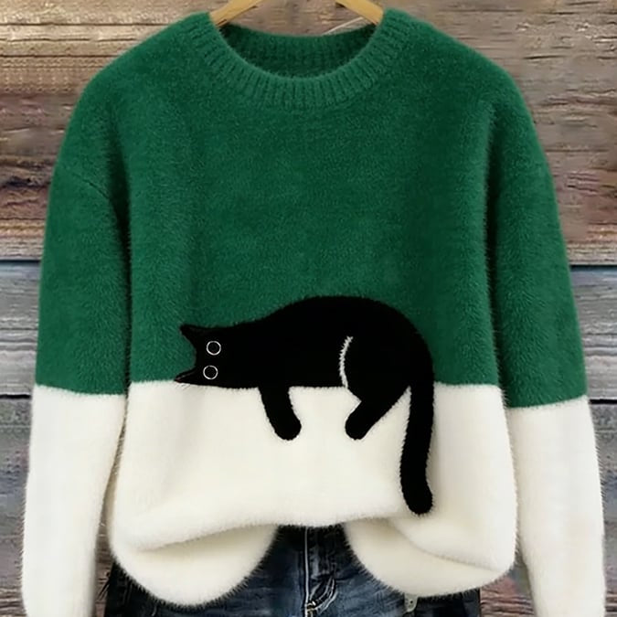 LUNA™ | Felpa Feminina com Estampa de Gato - Suéter casual estampada | Benedita Lisboa