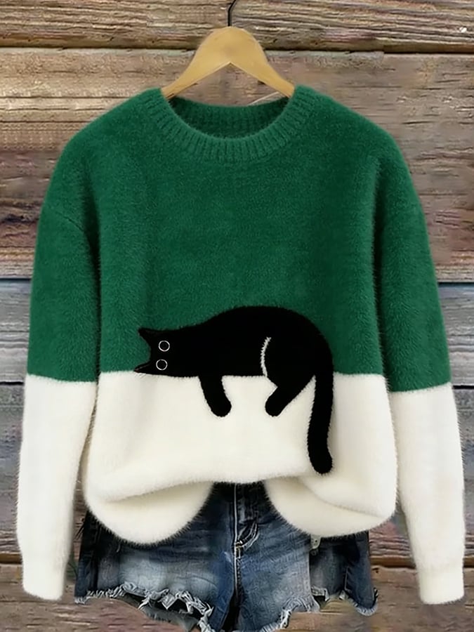LUNA™ | Felpa Feminina com Estampa de Gato - Suéter casual estampada | Benedita Lisboa