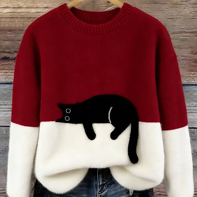 LUNA™ | Felpa Feminina com Estampa de Gato - Suéter casual estampada | Benedita Lisboa