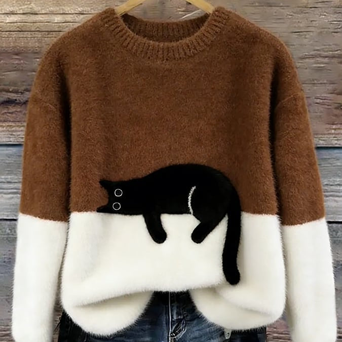 LUNA™ | Felpa Feminina com Estampa de Gato - Suéter casual estampada | Benedita Lisboa