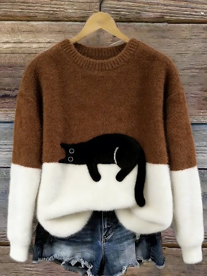 LUNA™ | Felpa Feminina com Estampa de Gato - Suéter casual estampada | Benedita Lisboa