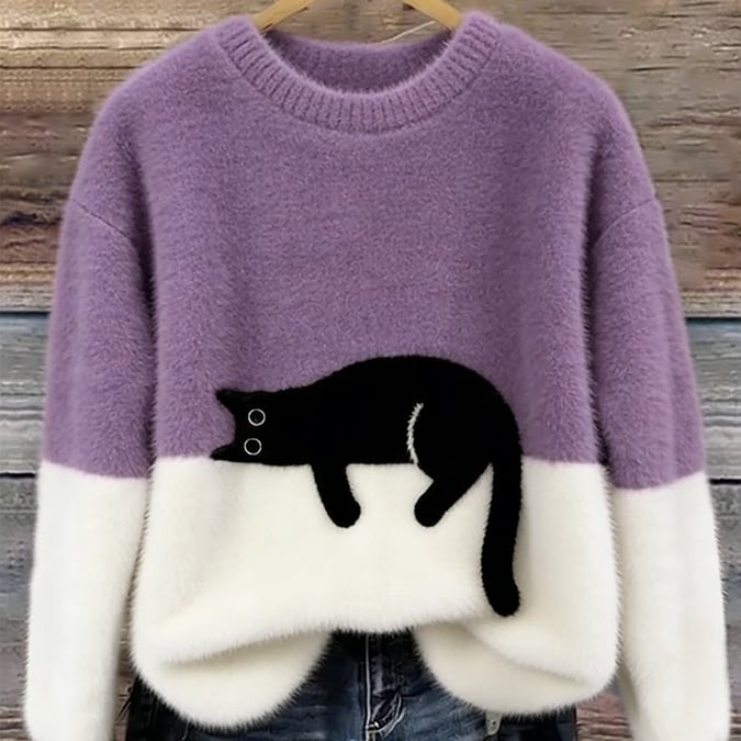 LUNA™ | Felpa Feminina com Estampa de Gato - Suéter casual estampada | Benedita Lisboa