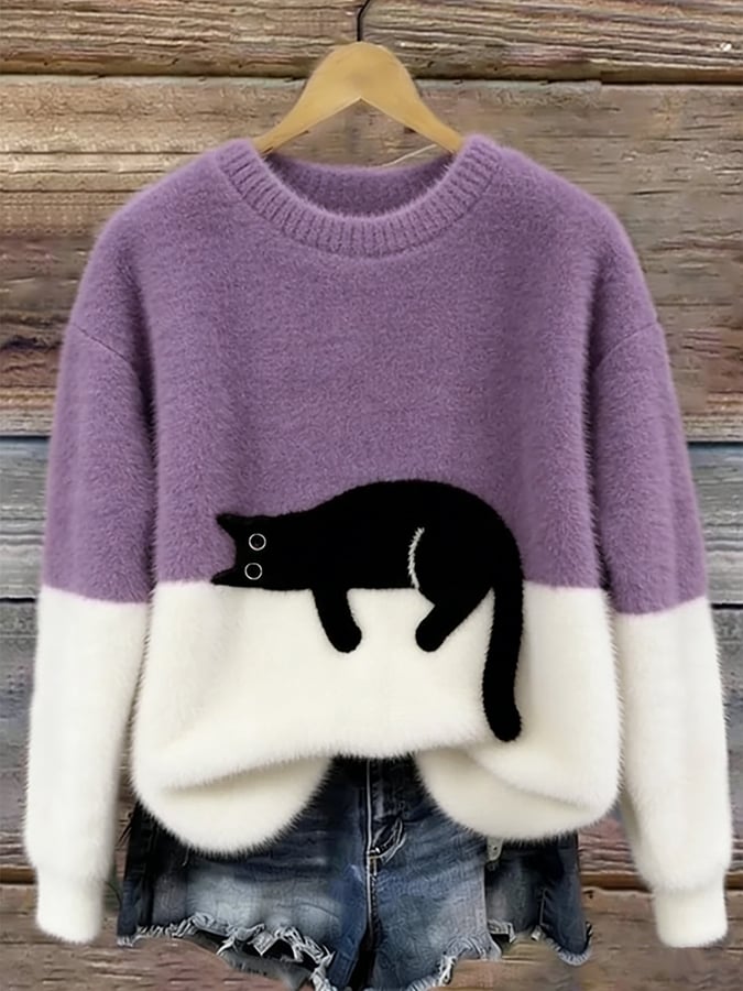 LUNA™ | Felpa Feminina com Estampa de Gato - Suéter casual estampada | Benedita Lisboa