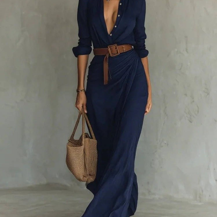 Lurdes™ | Vestido Maxi Transpassado Com Cinto - | Benedita Lisboa