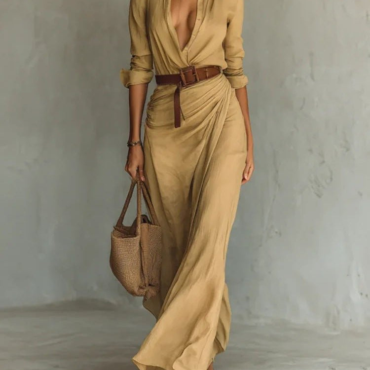 Lurdes™ | Vestido Maxi Transpassado Com Cinto - | Benedita Lisboa