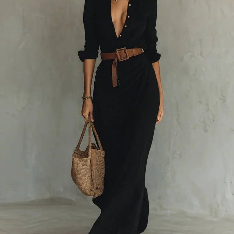 Lurdes™ | Vestido Maxi Transpassado Com Cinto - | Benedita Lisboa