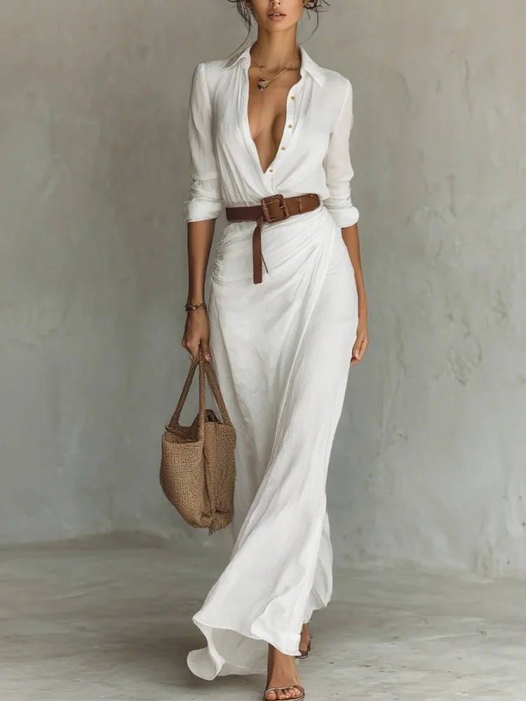 Lurdes™ | Vestido Maxi Transpassado Com Cinto - | Benedita Lisboa