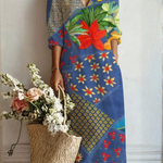Mafalda™ | Vestido Boho Longo Azul com Flor Tropical - Vestido | Benedita Lisboa