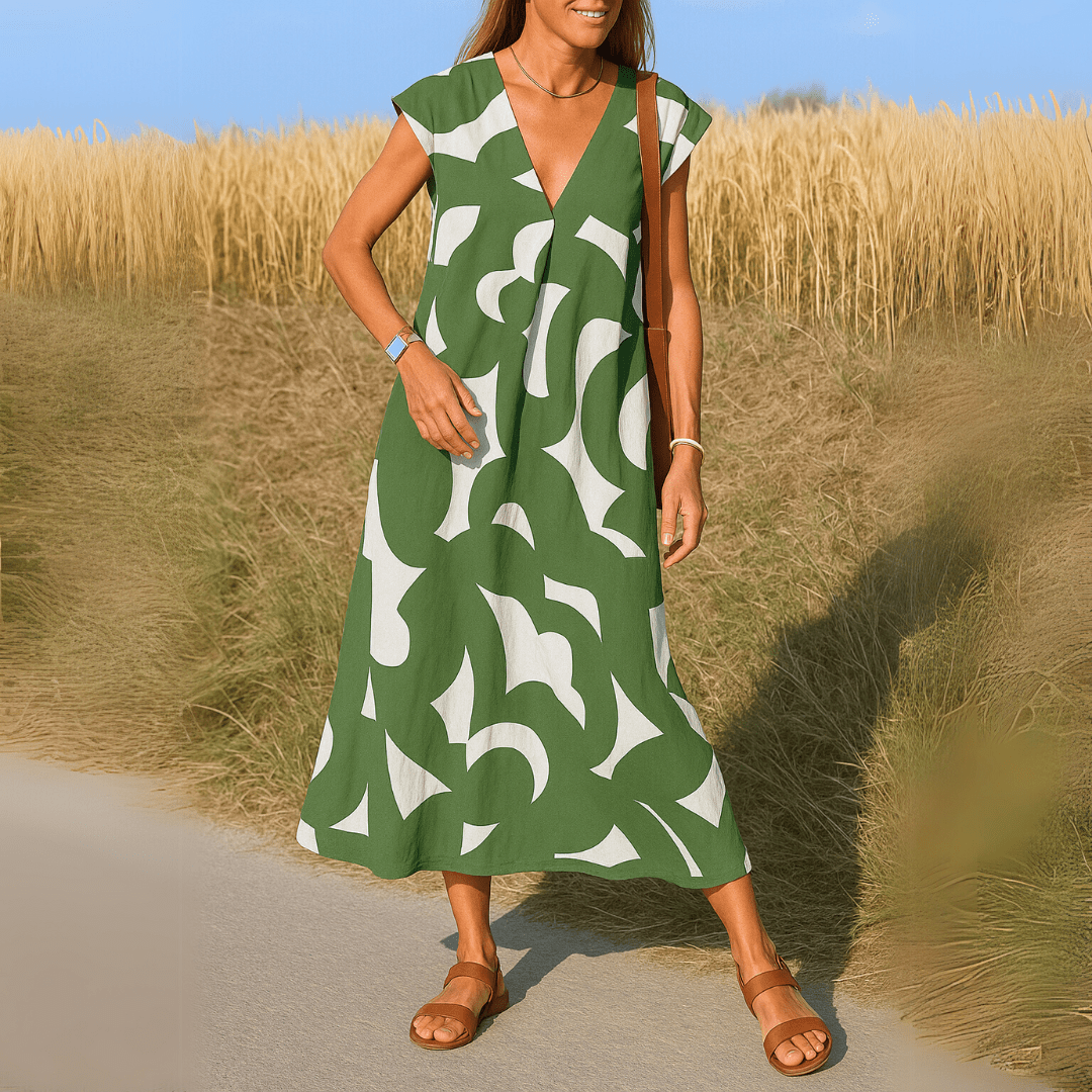 Magda™ | Vestido fluido com decote em V - | Benedita Lisboa