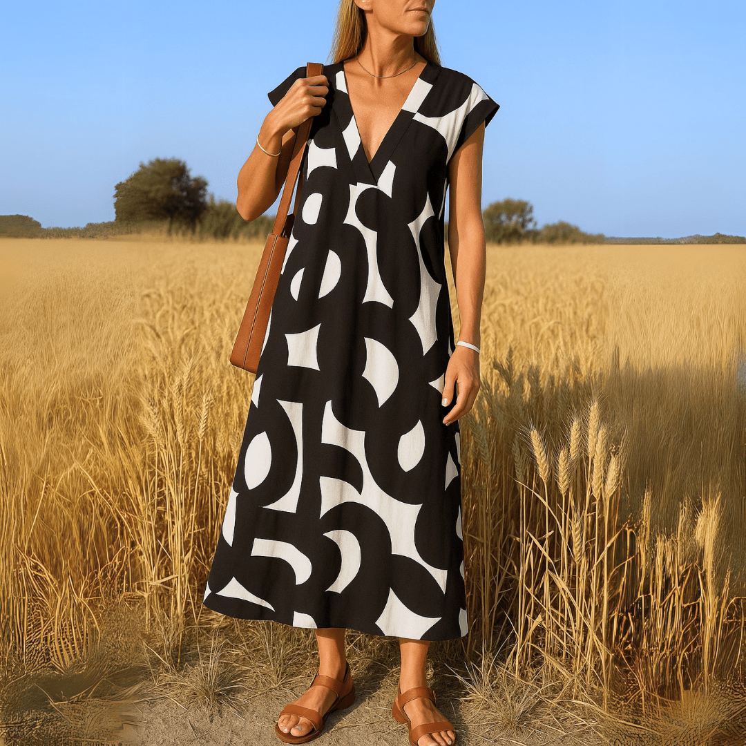 Magda™ | Vestido fluido com decote em V - | Benedita Lisboa