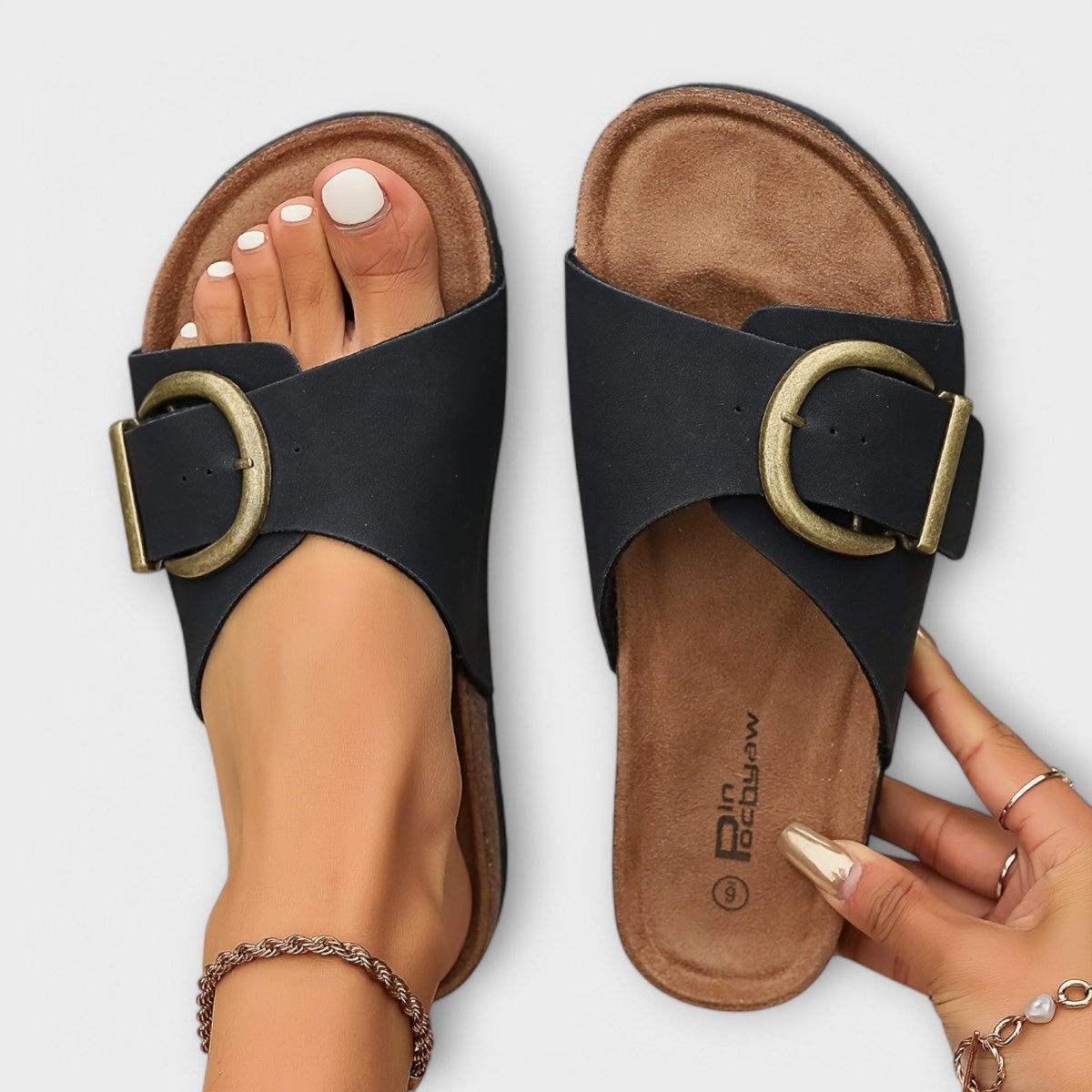 Margie™ | Sandálias de cortiça para mulher com design de fivela - | Benedita Lisboa
