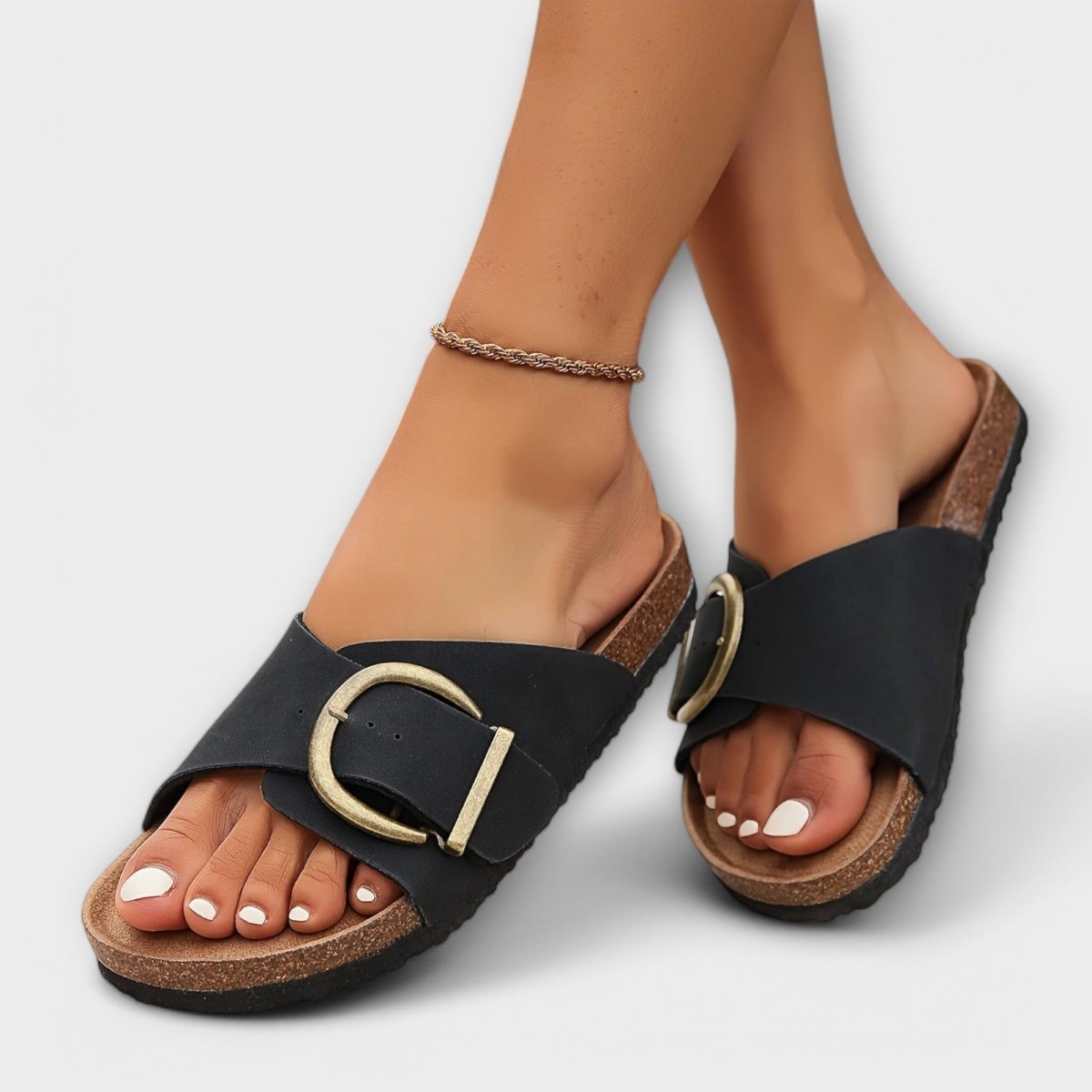 Margie™ | Sandálias de cortiça para mulher com design de fivela - | Benedita Lisboa