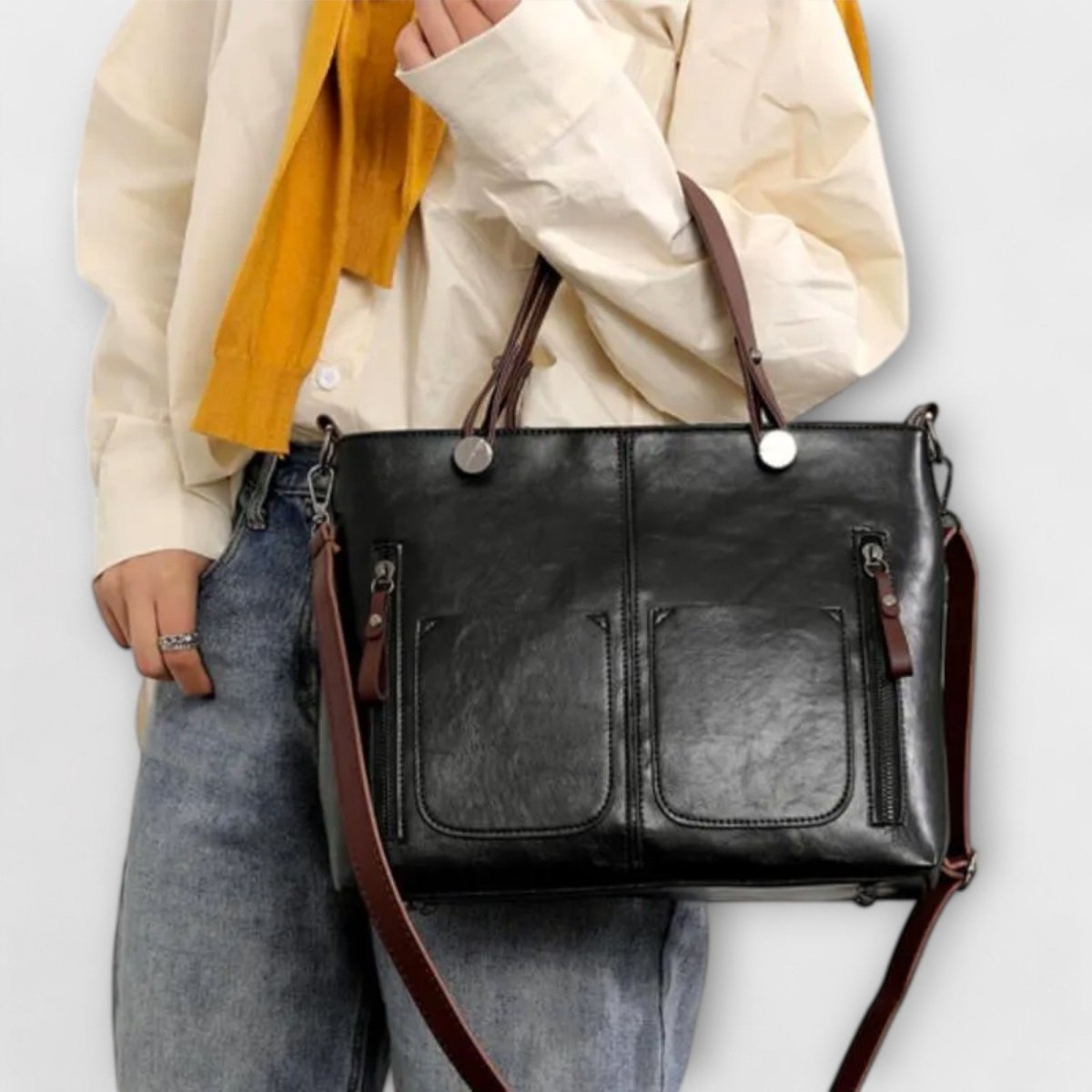 Maria™ | Bolsa de couro elegante - | Benedita Lisboa