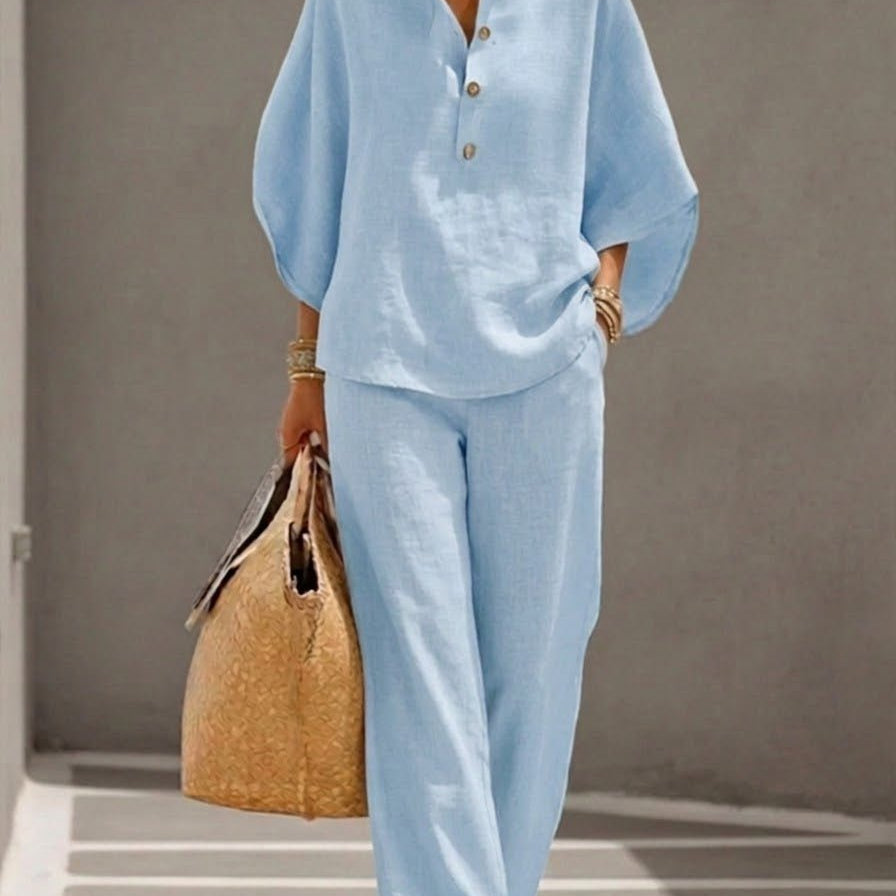 Maria™ | Conjunto de Linho 2 Peças, Extremamente Leve e Confortável, Ideal Para Dias Quentes - | Benedita Lisboa