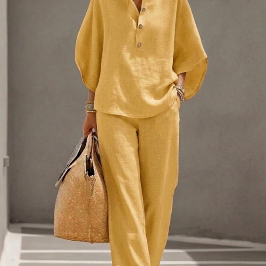 Maria™ | Conjunto de Linho 2 Peças, Extremamente Leve e Confortável, Ideal Para Dias Quentes - | Benedita Lisboa