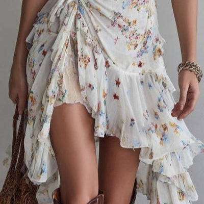 MARIA™ | VESTIDO MINI FLORAL COM DECOTE EM V - | Benedita Lisboa