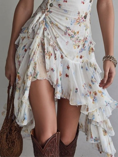 MARIA™ | VESTIDO MINI FLORAL COM DECOTE EM V - | Benedita Lisboa