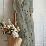 Mariana™ | Vestido Boho Longo Verde com Ramos - Vestido | Benedita Lisboa