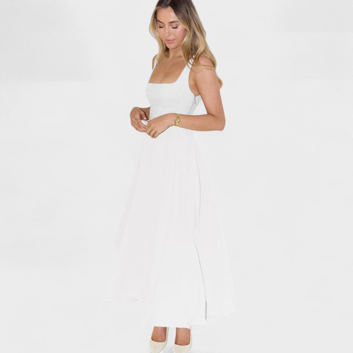 Maribel™ | Vestido Midi com decote quadrado - | Benedita Lisboa