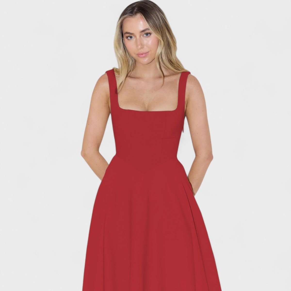 Maribel™ | Vestido Midi com decote quadrado - | Benedita Lisboa