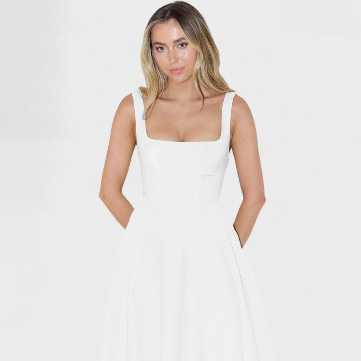 Maribel™ | Vestido Midi com decote quadrado - | Benedita Lisboa
