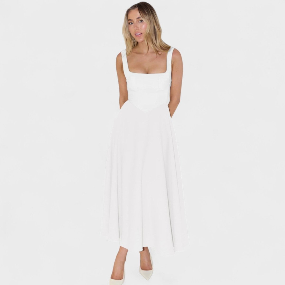Maribel™ | Vestido Midi com decote quadrado - | Benedita Lisboa