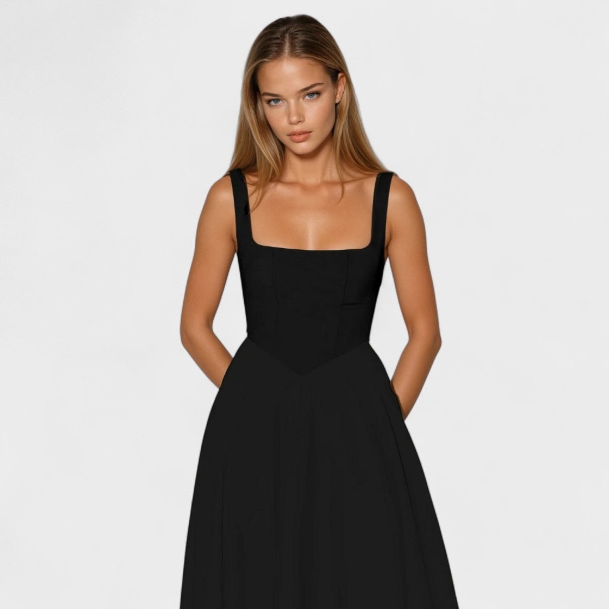 Maribel™ | Vestido Midi com decote quadrado - | Benedita Lisboa