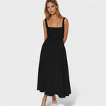 Maribel™ | Vestido Midi com decote quadrado - | Benedita Lisboa