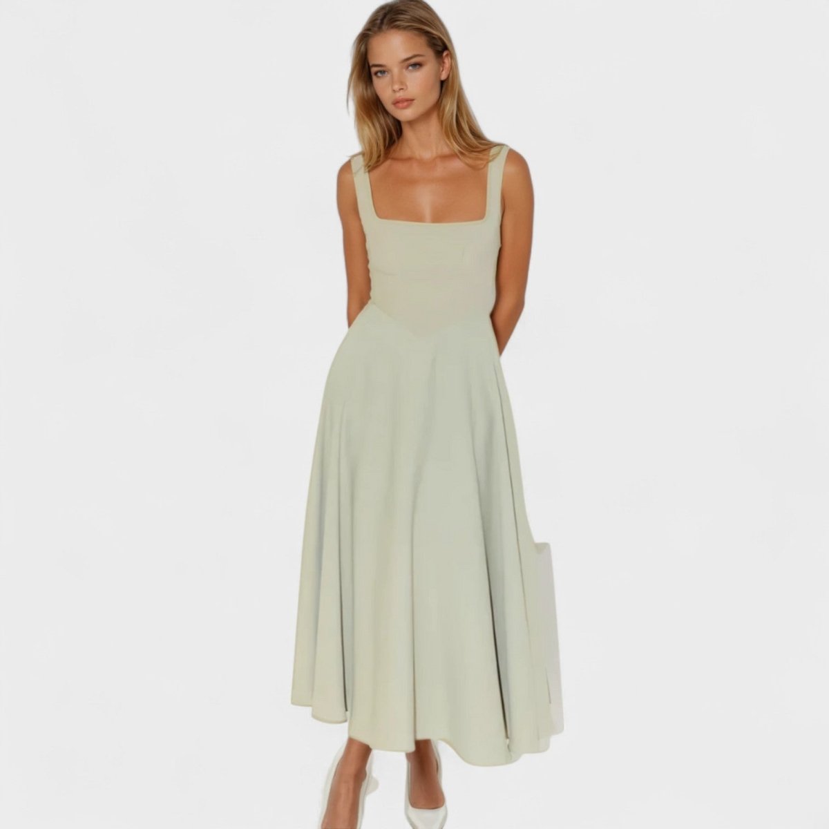 Maribel™ | Vestido Midi com decote quadrado - | Benedita Lisboa