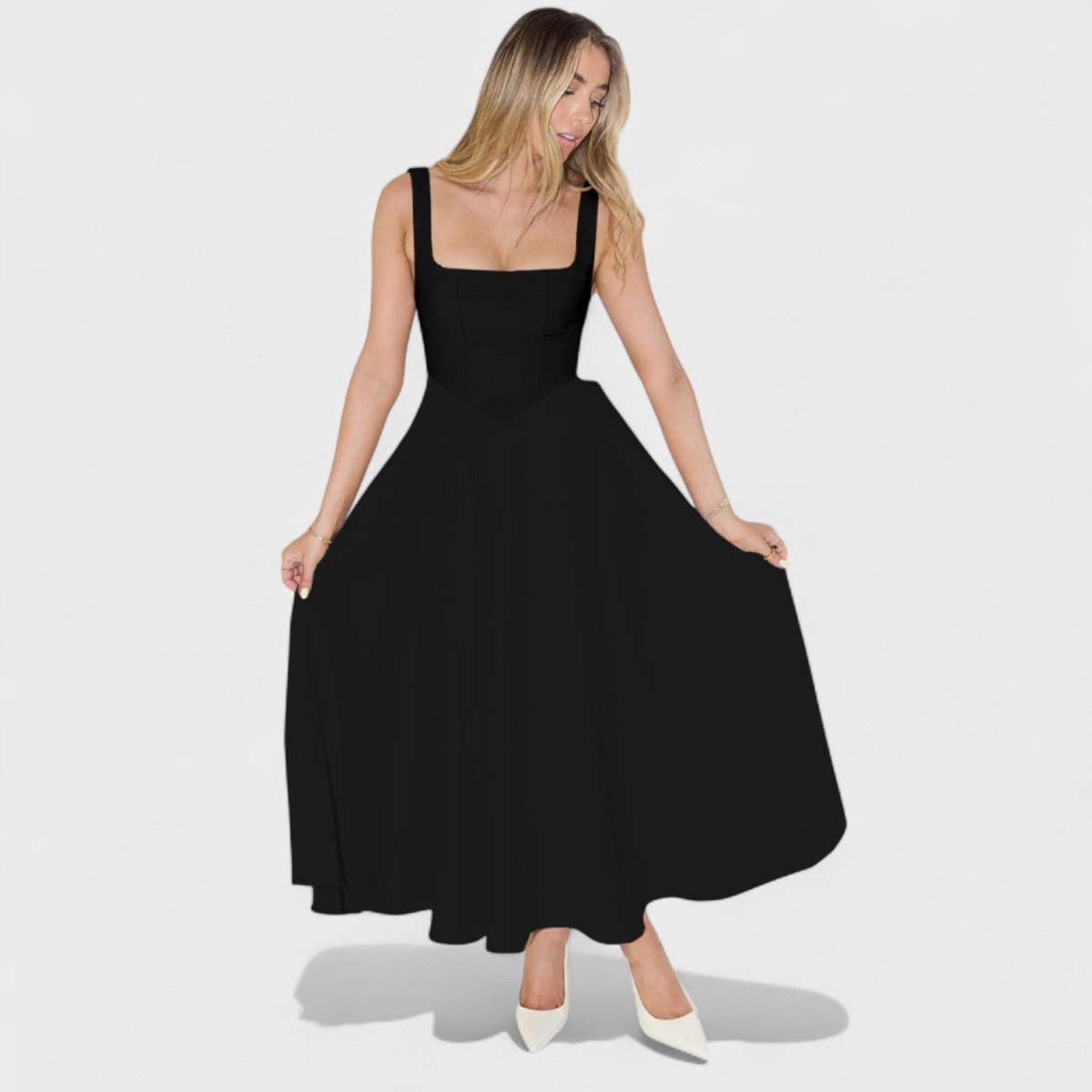 Maribel™ | Vestido Midi com decote quadrado - | Benedita Lisboa