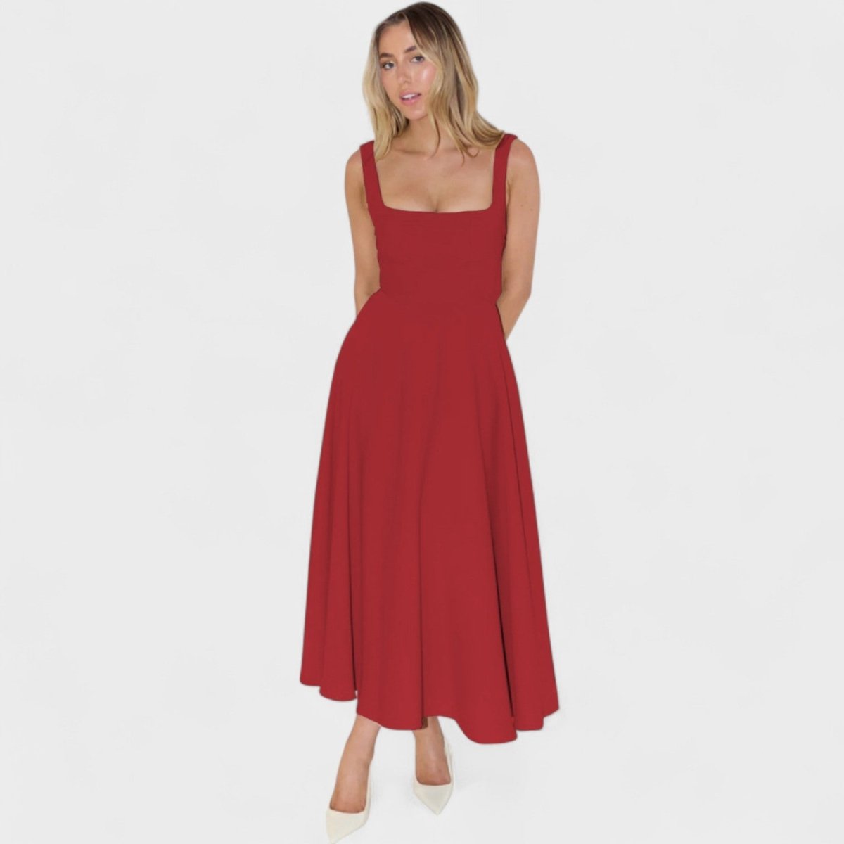 Maribel™ | Vestido Midi com decote quadrado - | Benedita Lisboa