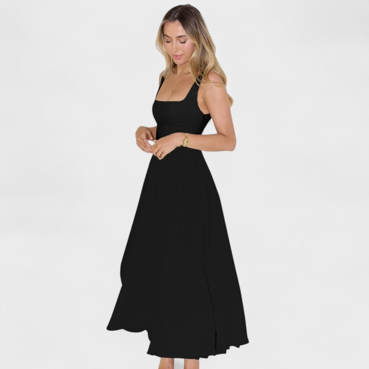 Maribel™ | Vestido Midi com decote quadrado - | Benedita Lisboa