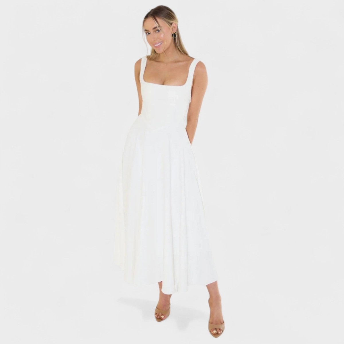 Maribel™ | Vestido Midi com decote quadrado - | Benedita Lisboa