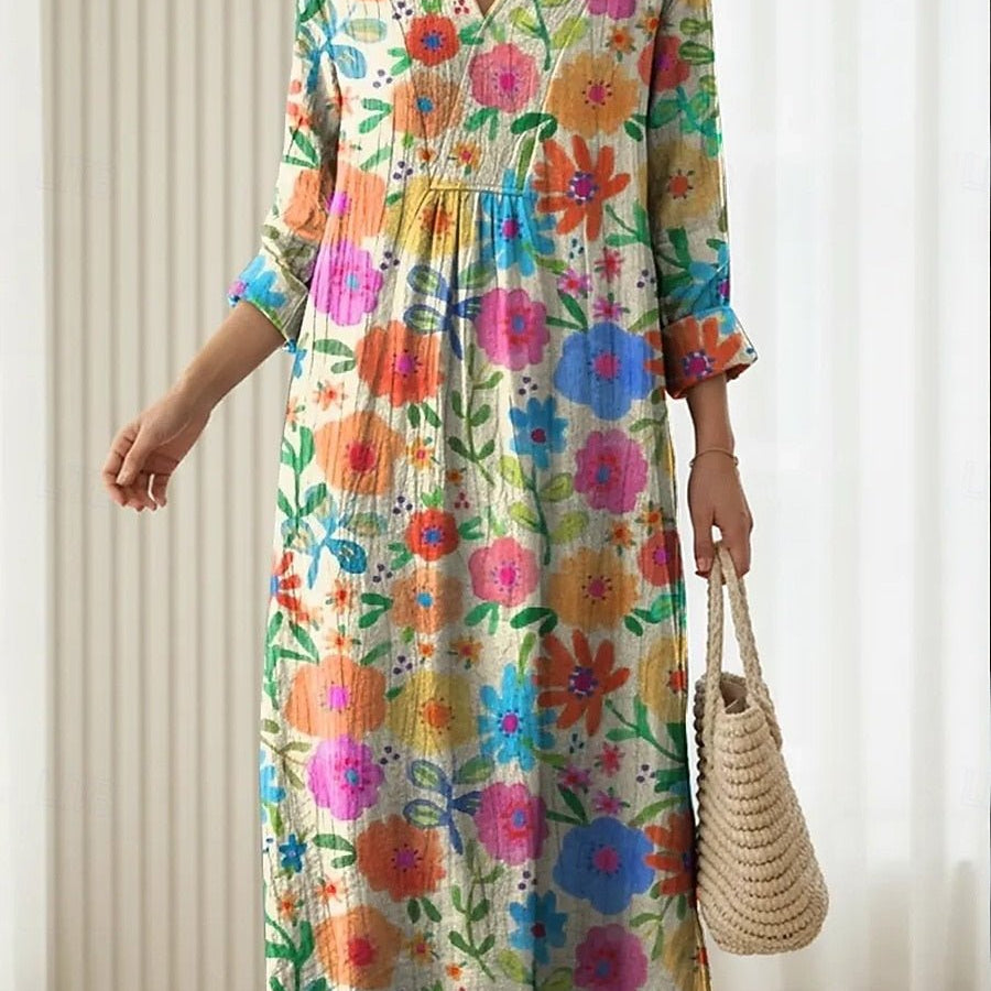 Marina™ | Vestido Boho Longo Branco Florido - Vestido | Benedita Lisboa