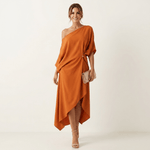 Olga™ | Vestido Midi Assimétrico com Ombro Descoberto - Dresses | Benedita Lisboa