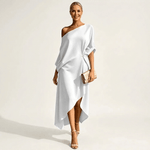 Olga™ | Vestido Midi Assimétrico com Ombro Descoberto - Dresses | Benedita Lisboa