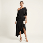Olga™ | Vestido Midi Assimétrico com Ombro Descoberto - Dresses | Benedita Lisboa