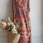Patrícia™ | Vestido Boho Longo Vermelho Estampado - Vestido | Benedita Lisboa
