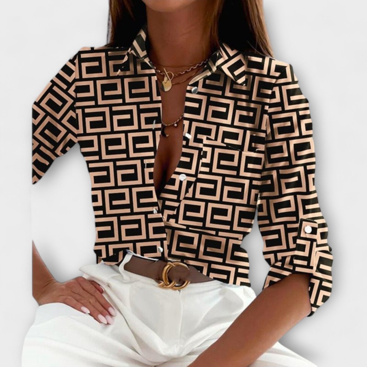 Romina™ | Blusa de gola clássica - | Benedita Lisboa
