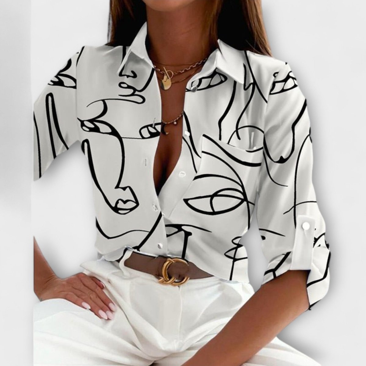 Romina™ | Blusa de gola clássica - | Benedita Lisboa